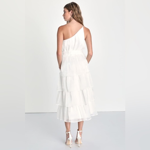 Sweetest Success White Organza Tiered One-Shoulder Midi Dress by Lulus. NWT! - Picture 4 of 5